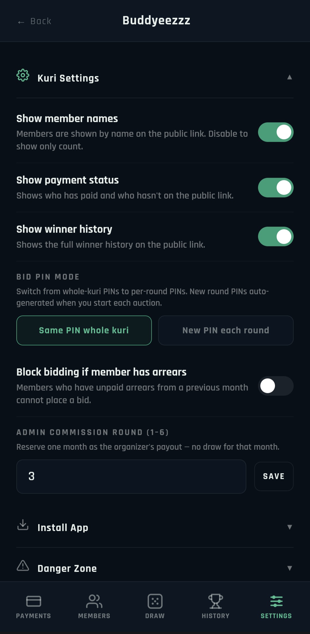 Kuri settings and security options
